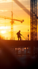 Construction worker at sunset urban building site photography industrial environment silhouette perspective