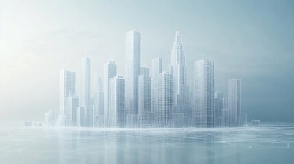 Fototapeta premium Futuristic Wireframe Cityscape with a Digital Network Overlayed on the Ground