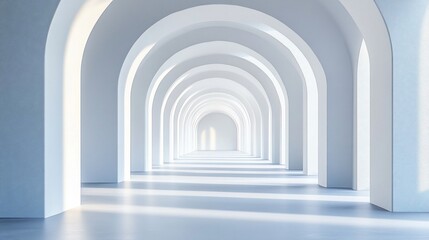Fototapeta premium Minimalist Architecture with Archways and Sunlight Creating a Serene Perspective