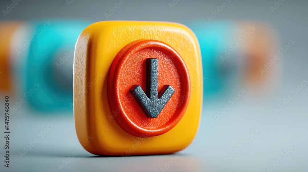 Poster button featuring an arrow symbolizing direction and action in a conceptual representation of market 