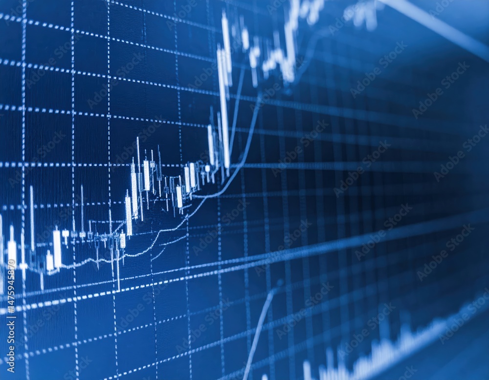 Aufkleber a vibrant stock chart displayed on a sleek computer screen, showcasing fluctuating lines and candles