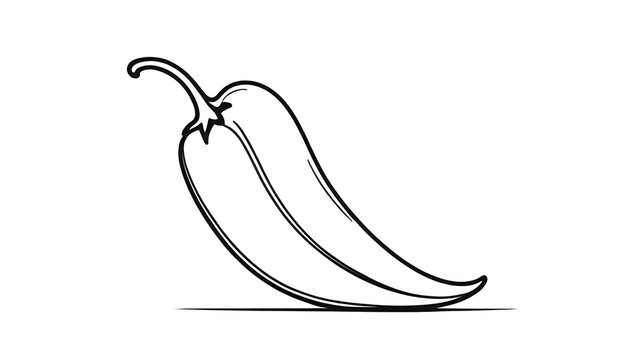 simple continuos line drawing of a chili pepper uses a continuous line to outline its shape, resulting in a simple and modern minimalist artwork. Suitable for food illustration theme
