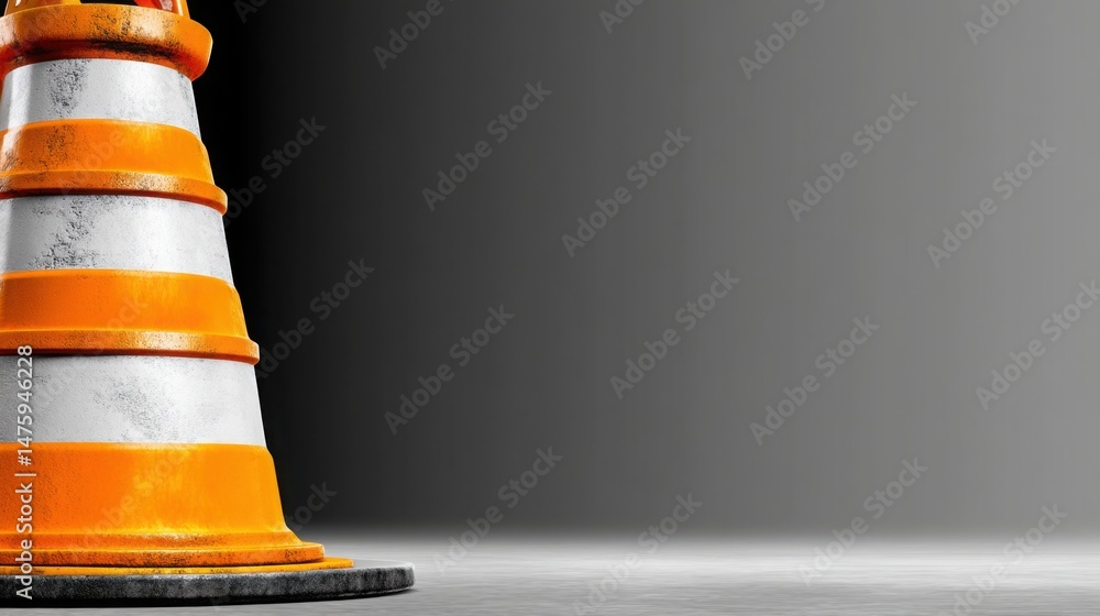 Poster bright traffic cone positioned on a table serving as a warning signal indicating potential weakening