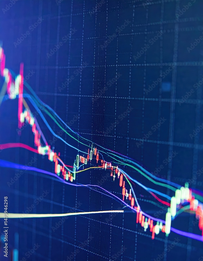 Aufkleber a detailed stock chart featuring candlestick patterns, vibrant arrows indicating price movements, an