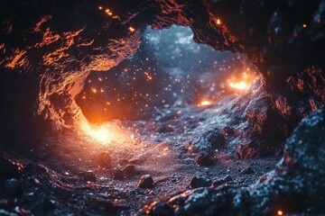 Fiery cave interior