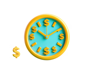 Time is Money Concept Clock with Dollar Signs on Transparent Background