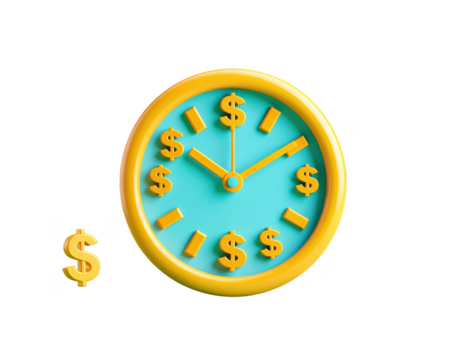 Time is Money Concept Clock with Dollar Signs on Transparent Background - Powered by Adobe