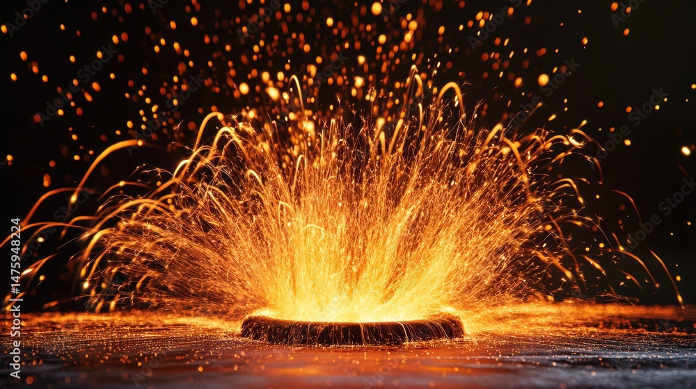 Poster abstract fiery explosion of incandescent particles emanating from a core