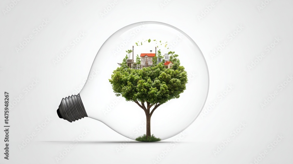 Poster a light bulb with a tree inside representing a snapshot of prosperity in a conceptual wealth stillfr