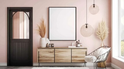 Modern entryway design with muted pink walls.