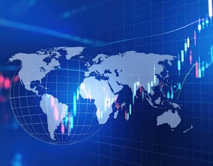 A detailed world map featuring vibrant colors and geographical landmarks, overlaid with the bold text "Global Trading" in a modern font, symbolizing international commerce.
