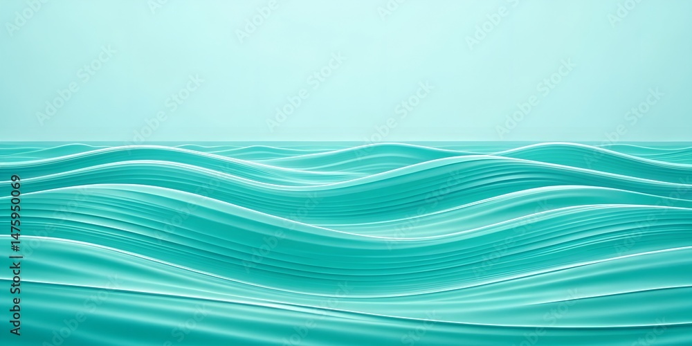 Poster abstract turquoise ocean waves flowing in smooth 3d rendered perspective view