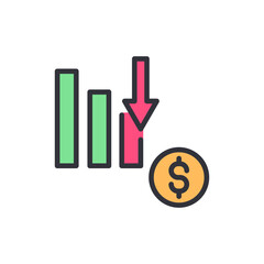 Depicting Financial Loss And Economic Downturn With Bar Graph And Coin