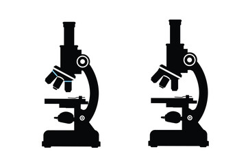 Microscope silhouette. This image shows a black and white design of a microscope, an optical instrument used for magnifying small objects in scientific research. Vector clipart illustration design.