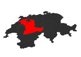 Obraz premium red colored vector silhouette of the location map of the canton of bern in the country of zwitzerland