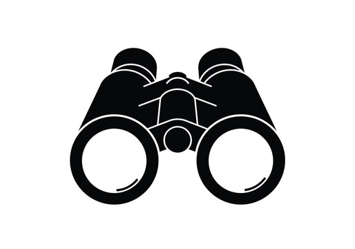 Binoculars silhouette. This image shows a black and white design of binoculars, an optical tool used for magnifying distant objects in various activities. Vector clipart illustration design.