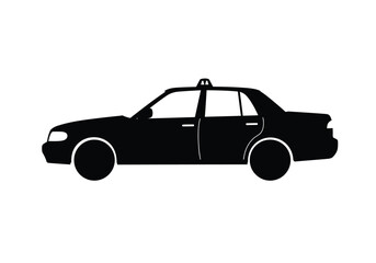 Fototapeta premium Taxi silhouette. This image shows a black and white design of a taxi, a common urban transport vehicle used for professional cab services and city travel. Vector clipart illustration design.