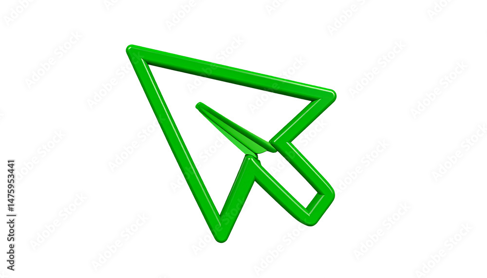 Poster green cursor arrow pointing on transparent background