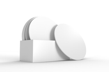 3D Round drink or beer coaster mockup with holder, isolated on background. Protection bierdeckel for beer glasses, bottle, can, cup holder. Empty bottle coaster lying template for beverage branding