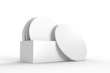 3D Round drink or beer coaster mockup with holder, isolated on background. Protection bierdeckel for beer glasses, bottle, can, cup holder. Empty bottle coaster lying template for beverage branding
