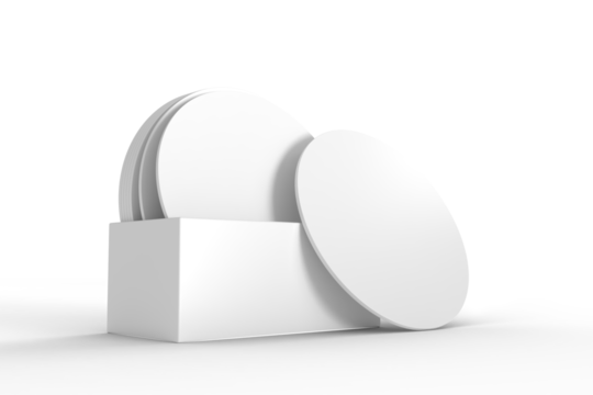 3D Round drink or beer coaster mockup with holder, isolated on background. Protection bierdeckel for beer glasses, bottle, can, cup holder. Empty bottle coaster lying template for beverage branding