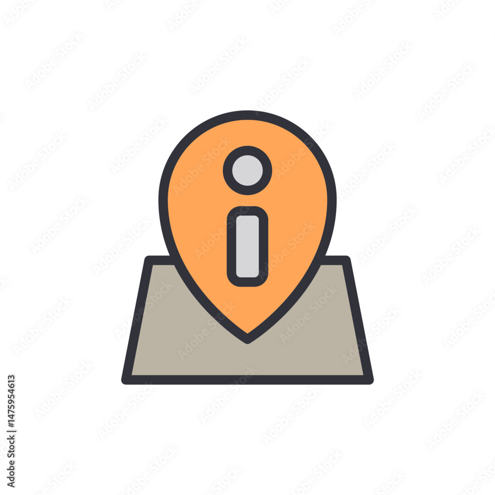 Poster information pin on digital map location represents points of interest