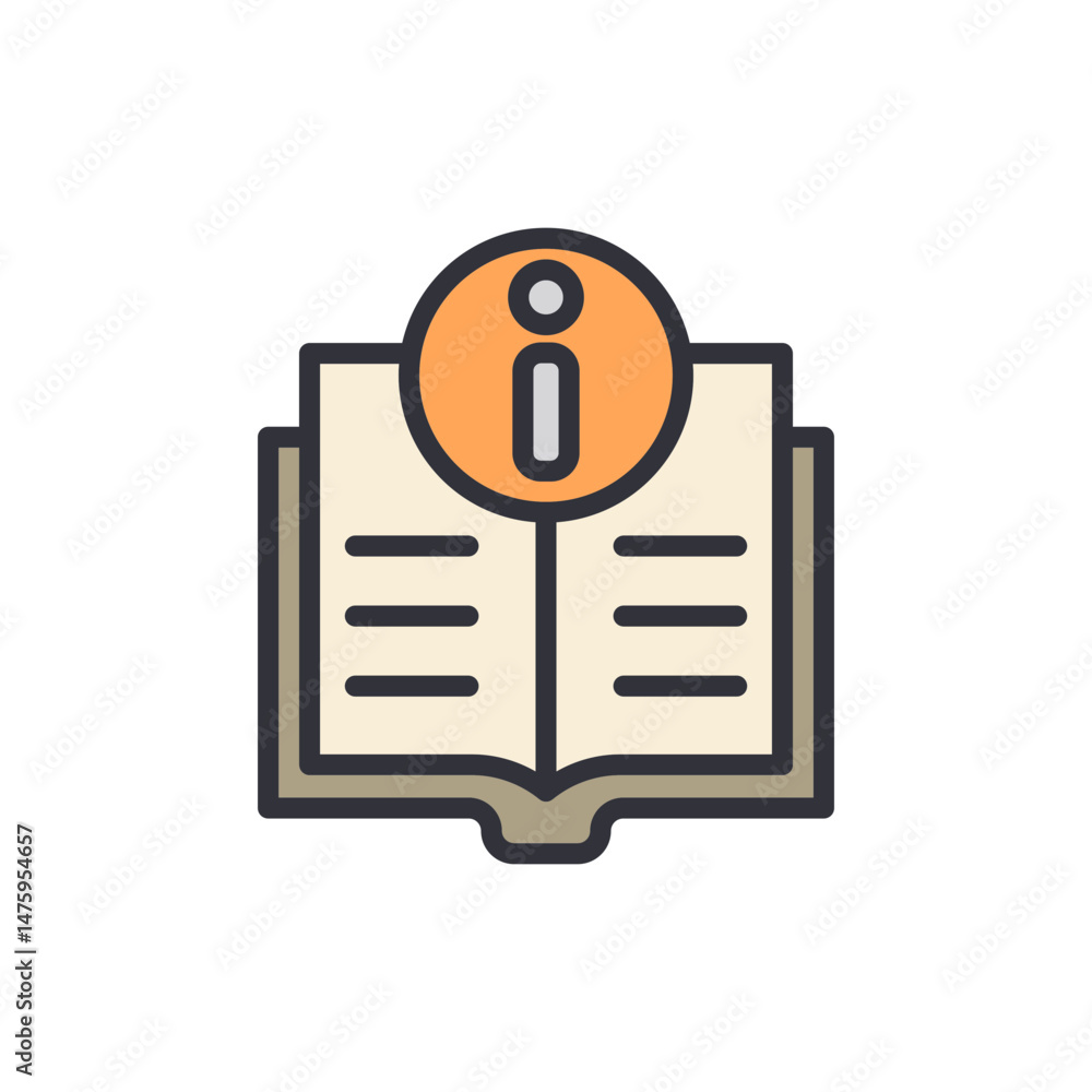 Aufkleber open book with information sign for guidance and learning concepts