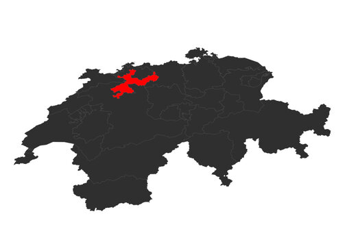 red colored vector silhouette of the location map of the canton of solothum in the country of zwitzerland