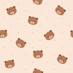 Seamless pattern of bear on pastel polkadot background