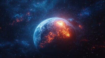 Obraz premium A celestial sphere with a burning planet.