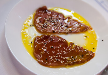 Almadraba tuna, delicious andalusian tapas of freshly caught red tuna