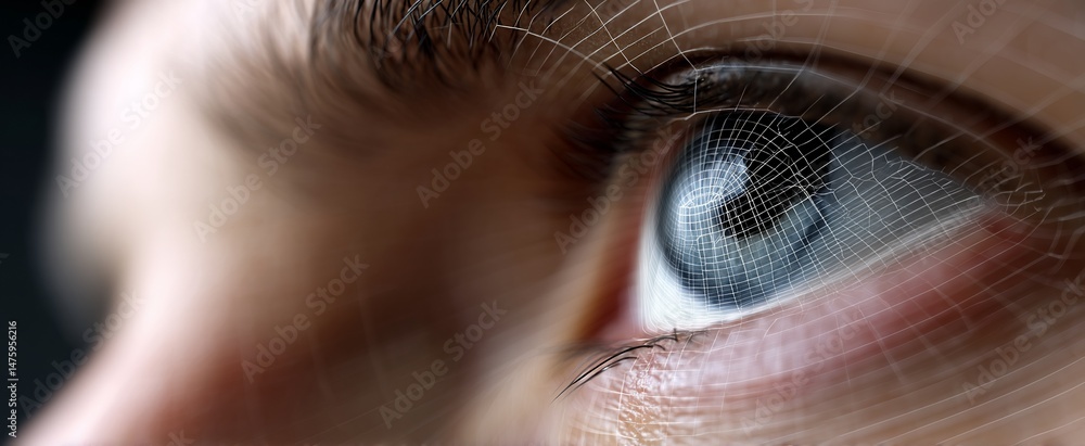 Aufkleber Close-up of an eye with intricate network patterns