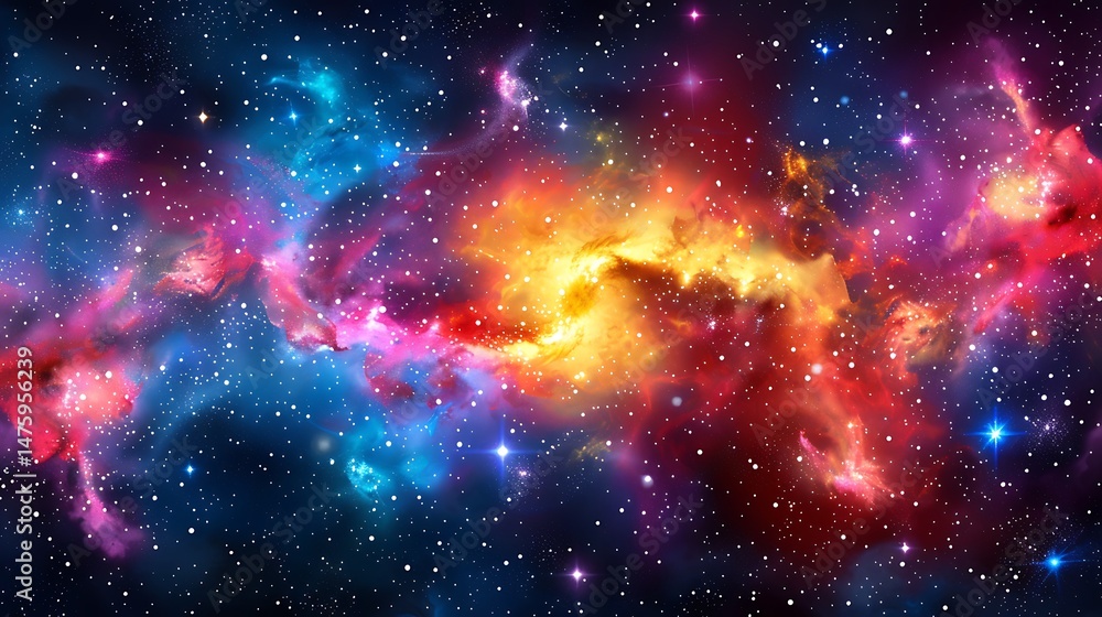 Aufkleber vibrant nebula displaying colorful clouds and star clusters across dark space