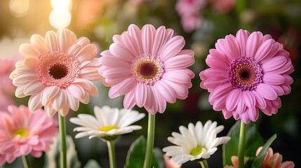 Obraz premium Vibrant Pink Gerbera Daisies in Bloom with Soft Focus Background