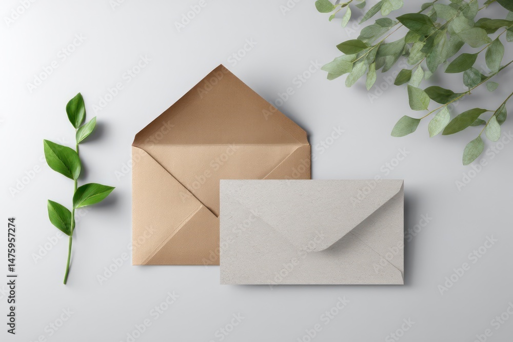 Poster greeting card mockup with envelope featuring a blank space for adding your brand's logo.