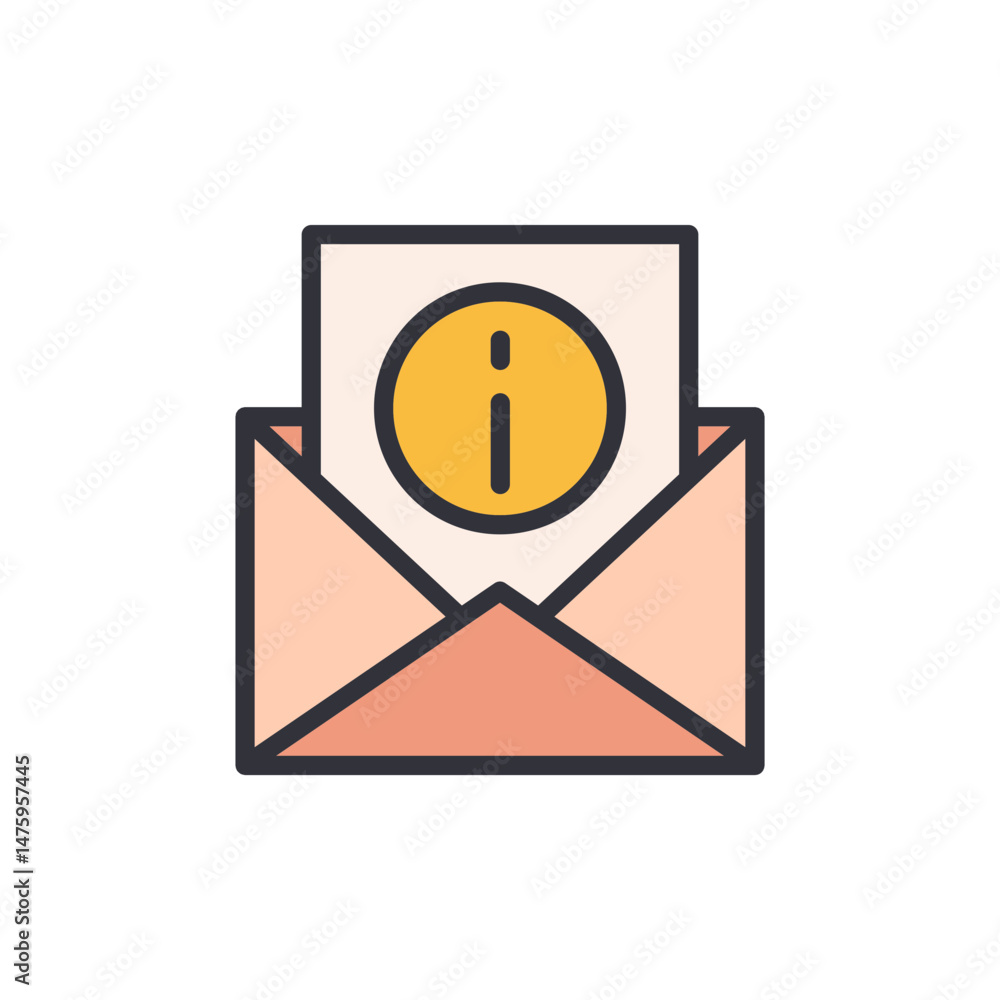 Poster open envelope icon with notification on transparent background