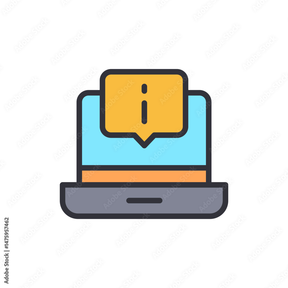 Poster warning message on laptop screen with speech bubble icon