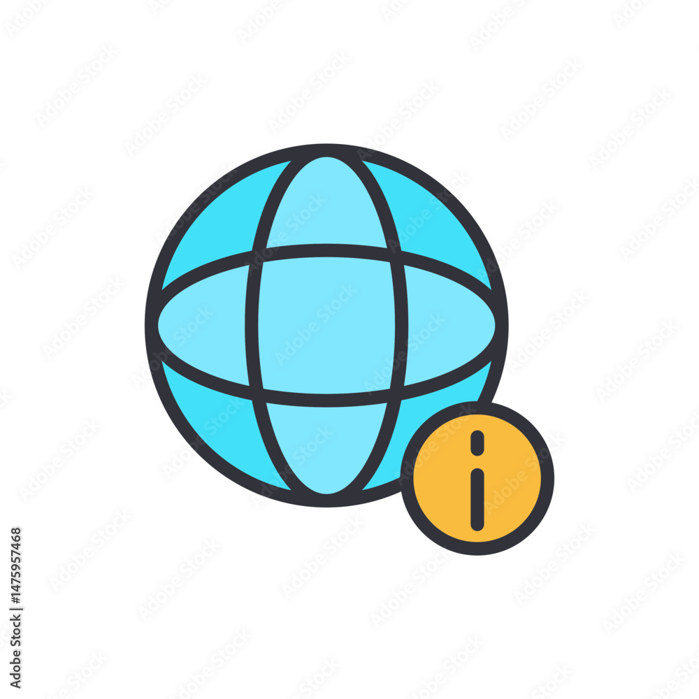Poster global network communication icon with informative notification symbol