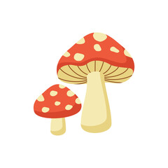 Simple Red and Beige Spotted Mushrooms Vector Illustration