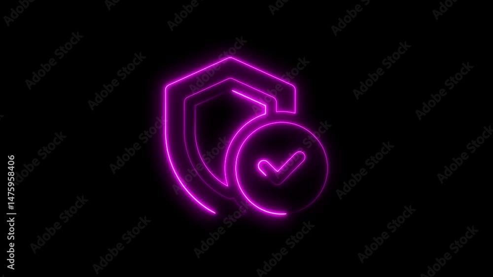 Aufkleber glowing neon shield with check mark illustrating data security and protection