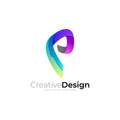 P logo with full color shape and ready to use logo