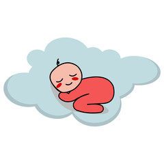 The baby sleeps. Baby sleeping. Sweet dream illustration. White background.