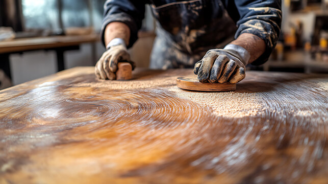 Craftsman Sanding a Wooden Surface - Powered by Adobe