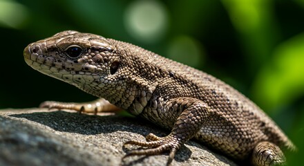 Naklejka premium Close-up of a Viviparous Lizard Basking in the Sun