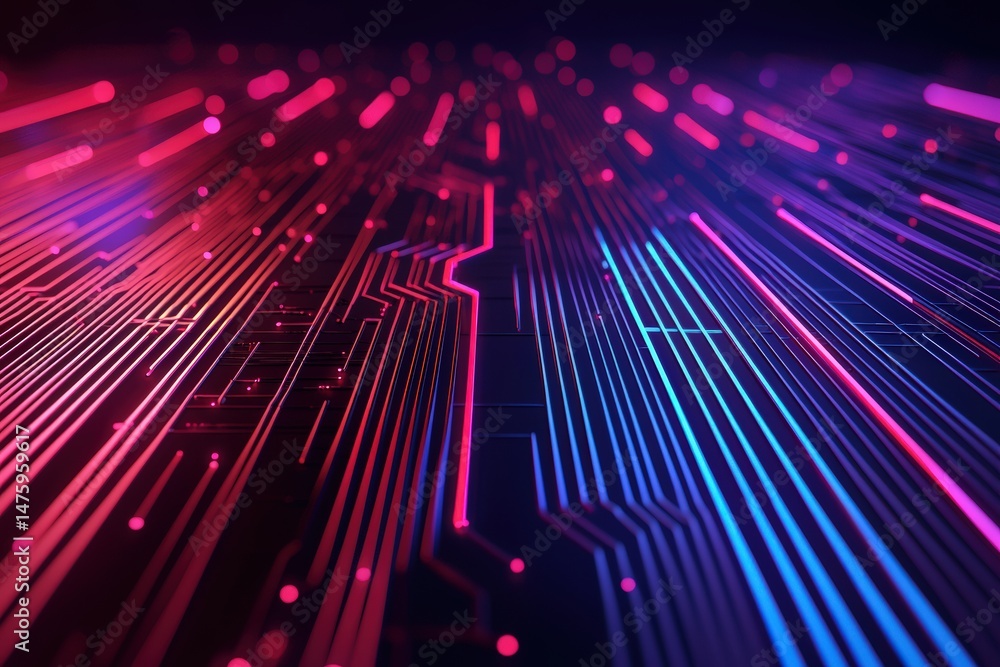 Leinwandbilder vibrant neon data pulses flow through interconnected circuits, symbolizing advanced technology and i