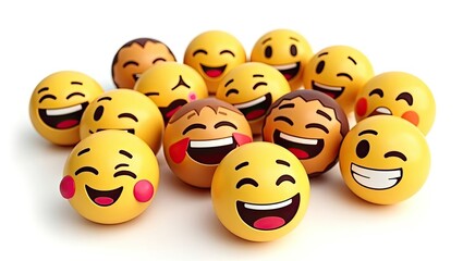 Fototapeta premium Diverse Group of Cheerful Emojis Displaying Variety of Happy Expressions