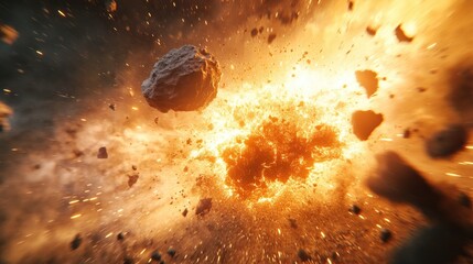Powerful cosmic explosion with debris and light.