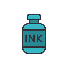 Turquoise Ink Bottle Illustration With A Bold Outline On Transparent