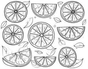Fototapeta premium illustration of oranges fruit, black and white for coloring