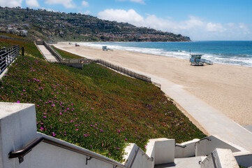 Angular photograph of Southern California Beach with Palos Verdes Background 